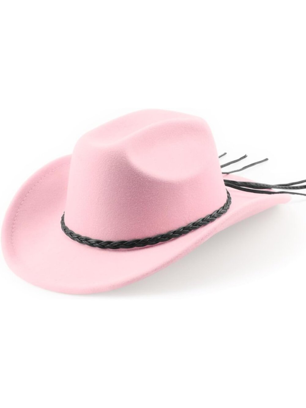 Men's Light Pink Buckle Outdoor Wide Brim Retro Felt Fedora Cowboy Hat
